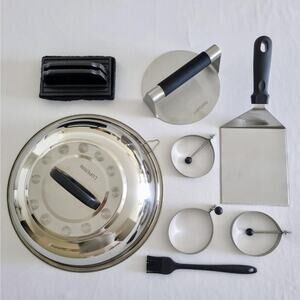 New Luperini 8-Piece Smash Burger Press Kit Stainless Steel Griddle Accessory..